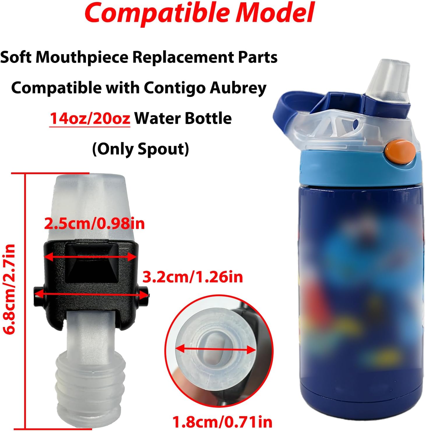 6 Pack Replacement Silicone Spout for Contigo Aubrey Water Bottles,Soft Mouthpiece Replacement Parts Compatible with Contigo Aubrey 14oz/20oz Water Bottle(Only Spout) - Image 2