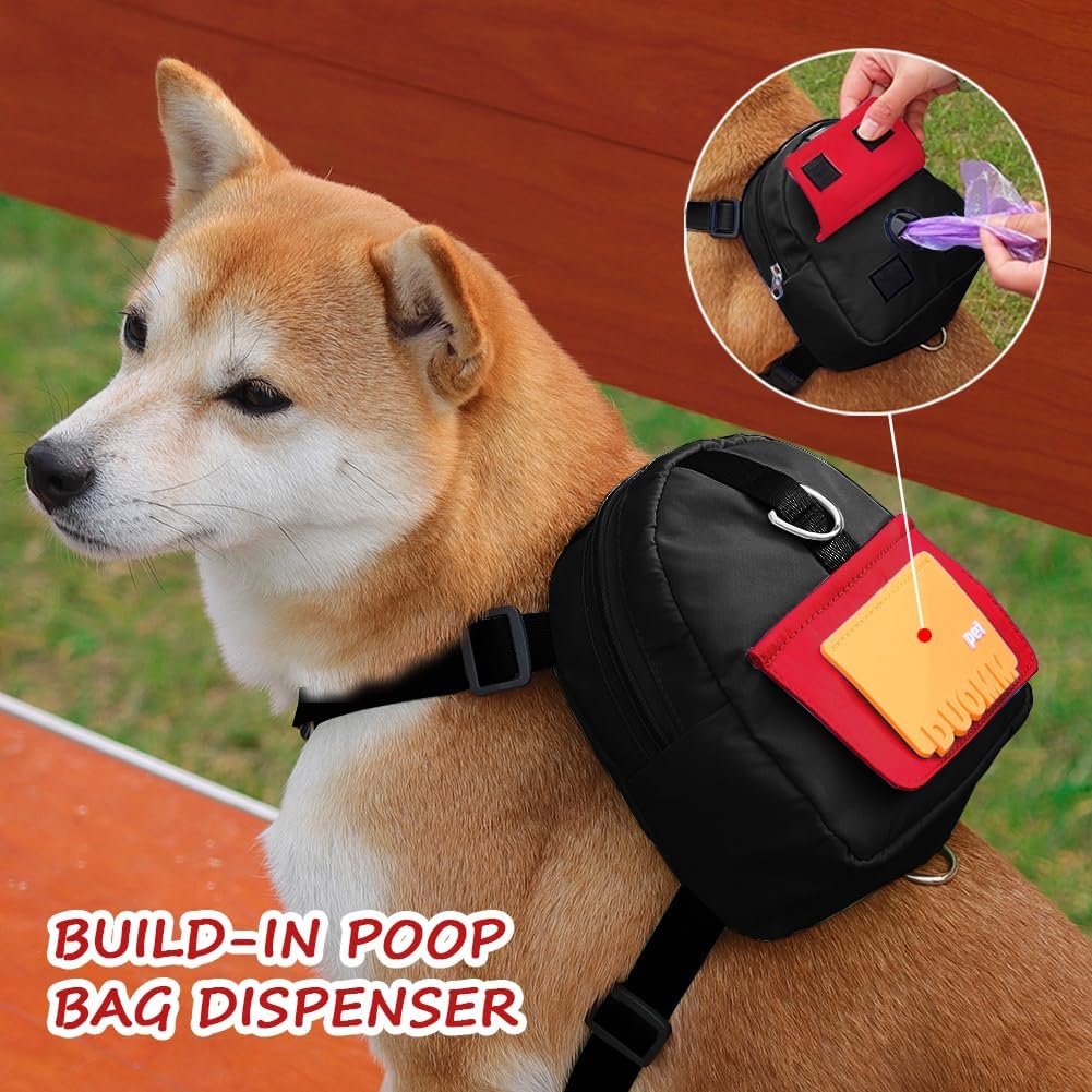 Dog Backpack for Small Dogs to Wear,Cute Pet Puppy Harness Backpacks with Leash Adjustable Dog Self Carrier Bag for Travel Hiking Daily Walking (M, Black) image 4