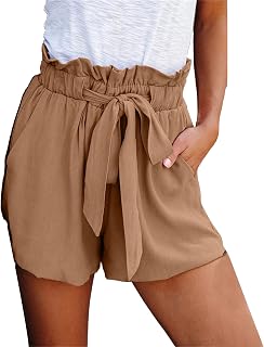 OULIWANGLUO Women Bowknot Tie Waist Summer Shorts Waist Bowknot Loose Wide Leg Shorts Elastic Waist Lace Casual Shorts
