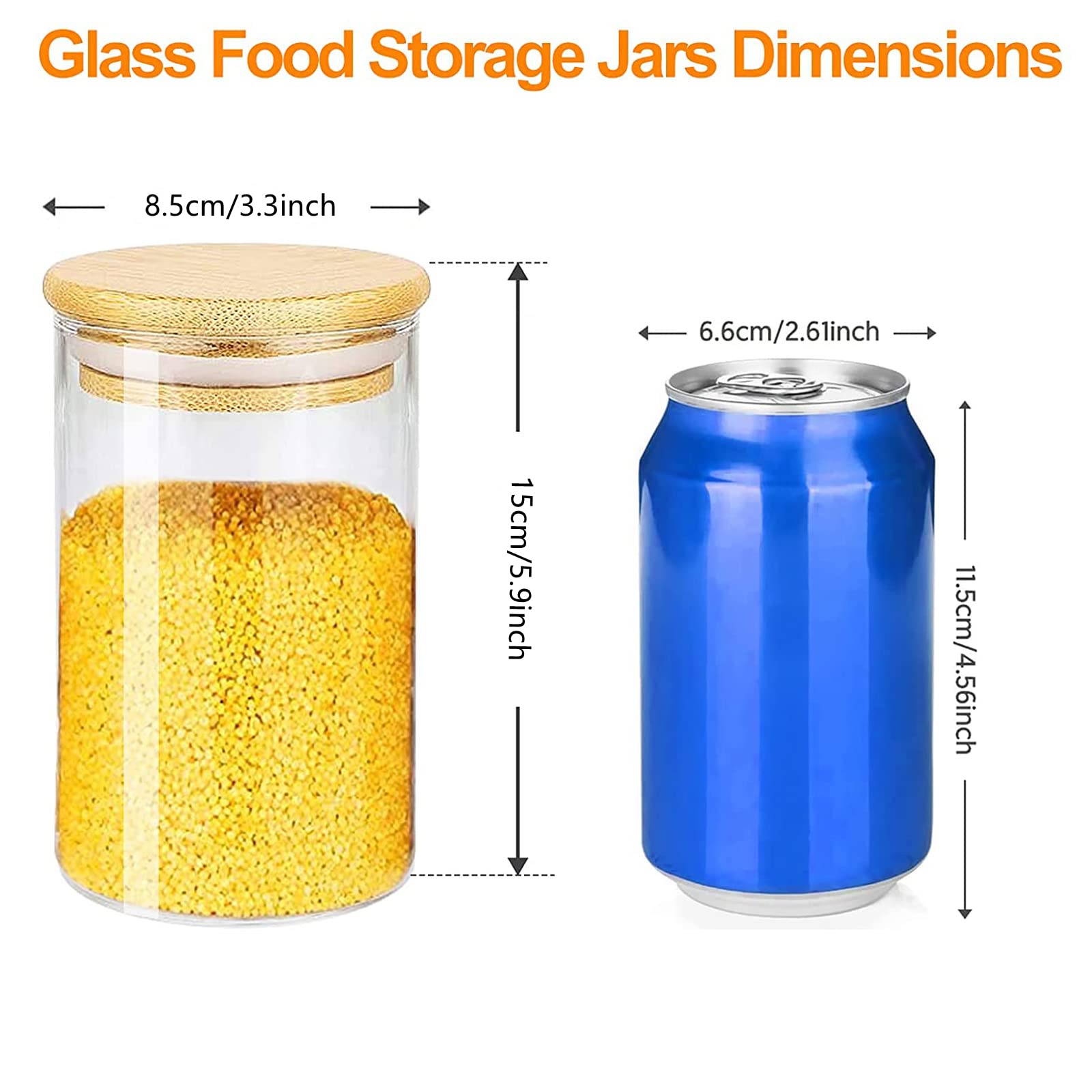 Glass Storage Jars with Bamboo Wood Lids, 750ml /26.4oz Clear Glass Air