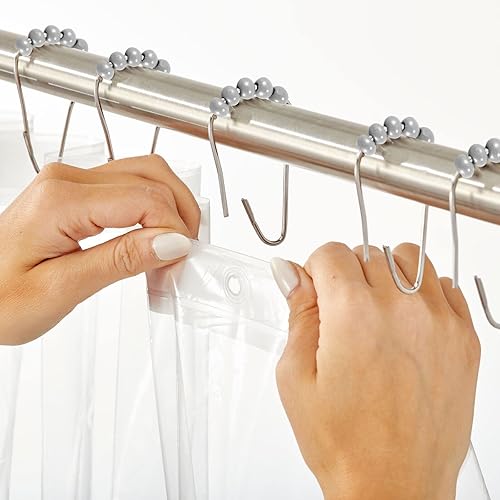 Miniatura 3 de mDesign Anillos de cortina de ducha de acero de metal fácil de deslizar, cortina de ducha de baño y forro de cortina, ganchos de anillo rodante para