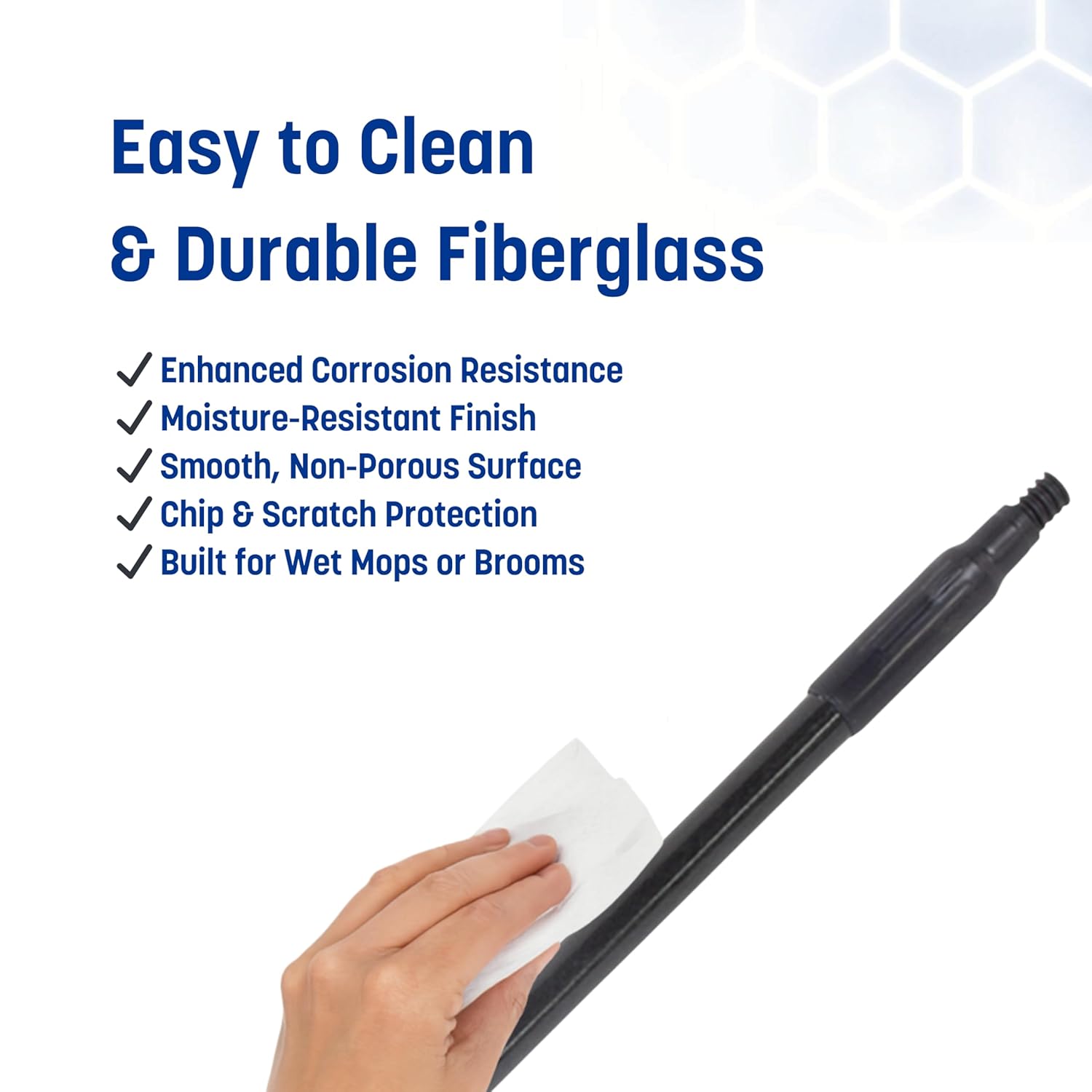 SPARTA 48" Fiberglass Replacement Handle with 3/4" Acme Thread Tip, Polyester Veil Reinforced, Hanging Cap, Commercial Cleaning, Black