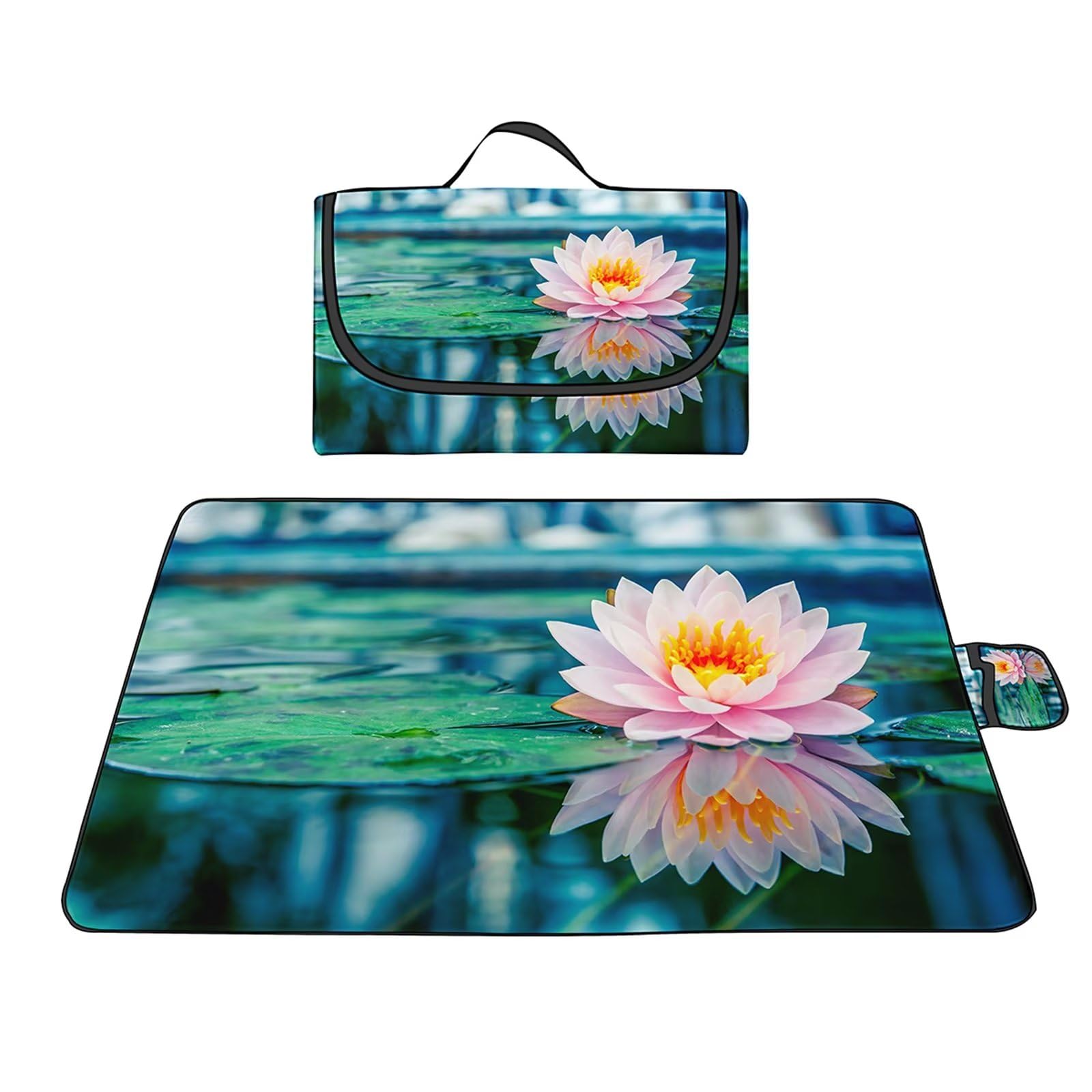Couverture Pique-Nique 100x150cm,Lotus rose Grand Nappe Pique Nique Impermeable Lavable Tapis Picnic avec Poignée,Pliable Picnic Blanket Tapis de Plage Polyvalent pour Barbecue,Pique,Randonnée,Voyages