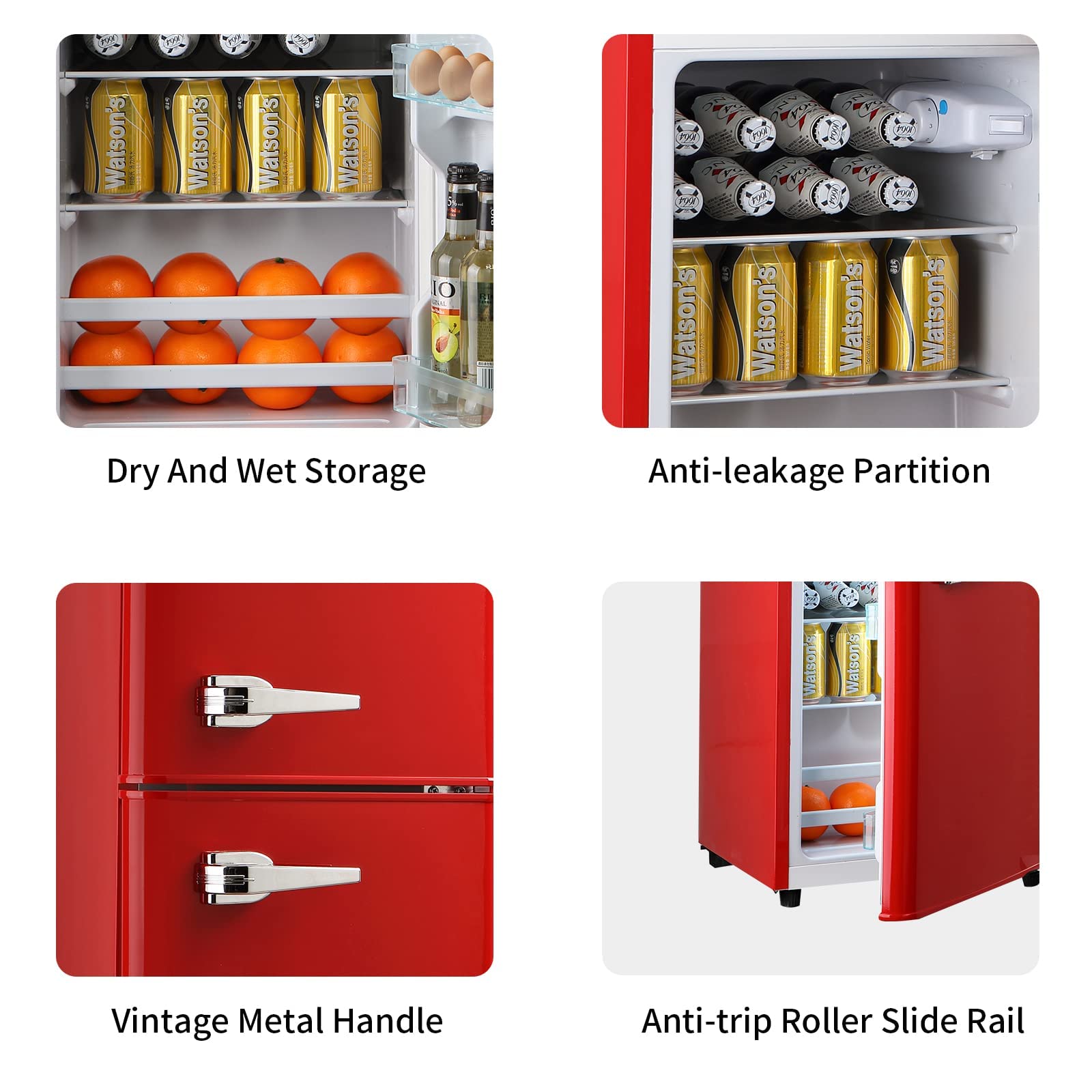 Krib Bling Mini Fridge With Freezer,Refrigerator With 2 Doors,7- Level Adjustable Thermostat, Removable Glass Shelves For Bedroom, Office, Kitchen, Apartment, Dorm, 3.5 Cu. Ft Red on Fridge.com - View 4