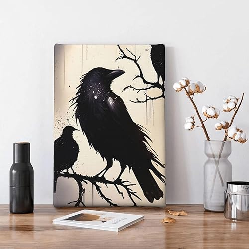 Miniatura 5 de yvkew Arte de pared de cuervo de Halloween, pintura en lienzo para decoración del hogar, pinturas de arte abstracto, arte moderno, decoración para