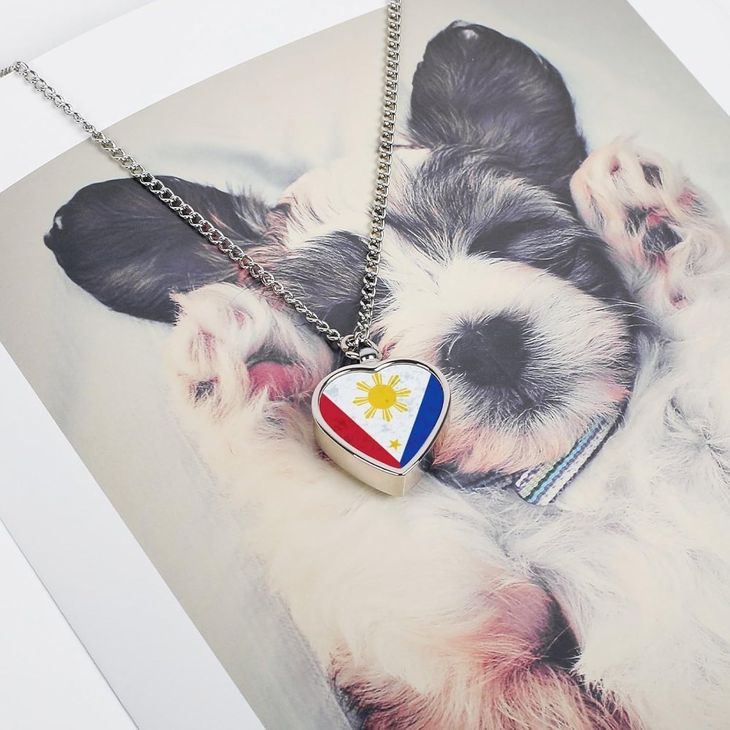 Retro Philippines Flag Pet Urn Necklace Ashes Cremation Pendant | Personalized Jewelry,Gifts for Dog Lovers