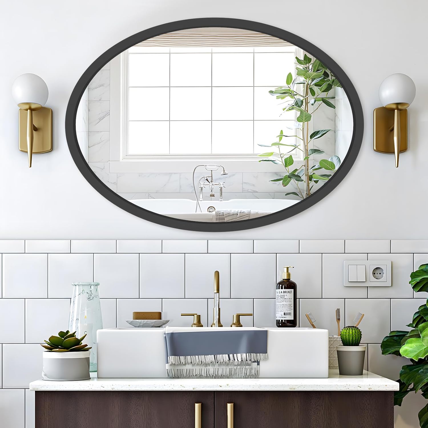 Amazon.com: FUWU HOME 22x30 Inch Black Oval Mirror for Wall Matte Black ...