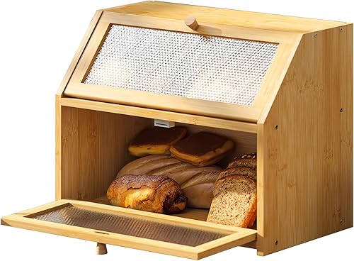 STDDRE Panera para encimera de cocina, panera hermética, contenedor hermético de gran capacidad, caja de pan de doble capa con ventanas con patrón disponible en Yaxa Guatemala
