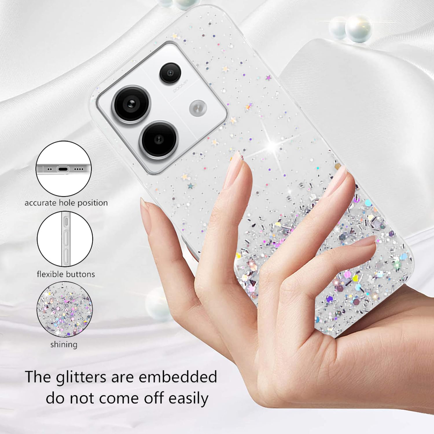 Cover Glitter Per Xiaomi Redmi Note 13 Pro Plus 5G – Custodia Morbida TPU Trasparente Con Antiurto E Ricarica Wireless - 2