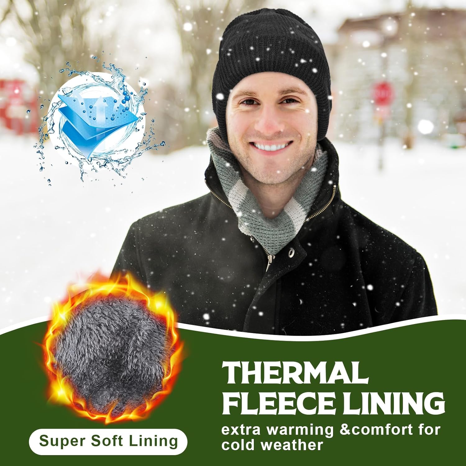 Jeyiour 3 Pcs Waterproof Beanie Fleece Lined Thermal Winter Hat Waterproof Windproof Knit Cap for Men Women Hiking Skiing - Image 5