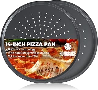HONGBAKE 14.8 Inch Pizza Pan with Holes, 2 Pack Non-Stick Pizza Pan for Oven, Carbon Steel Perforated Pizza Tray, Crispy Pizza Set, Round Baking Sheet for Frozen & Homemade Pizza, Grey