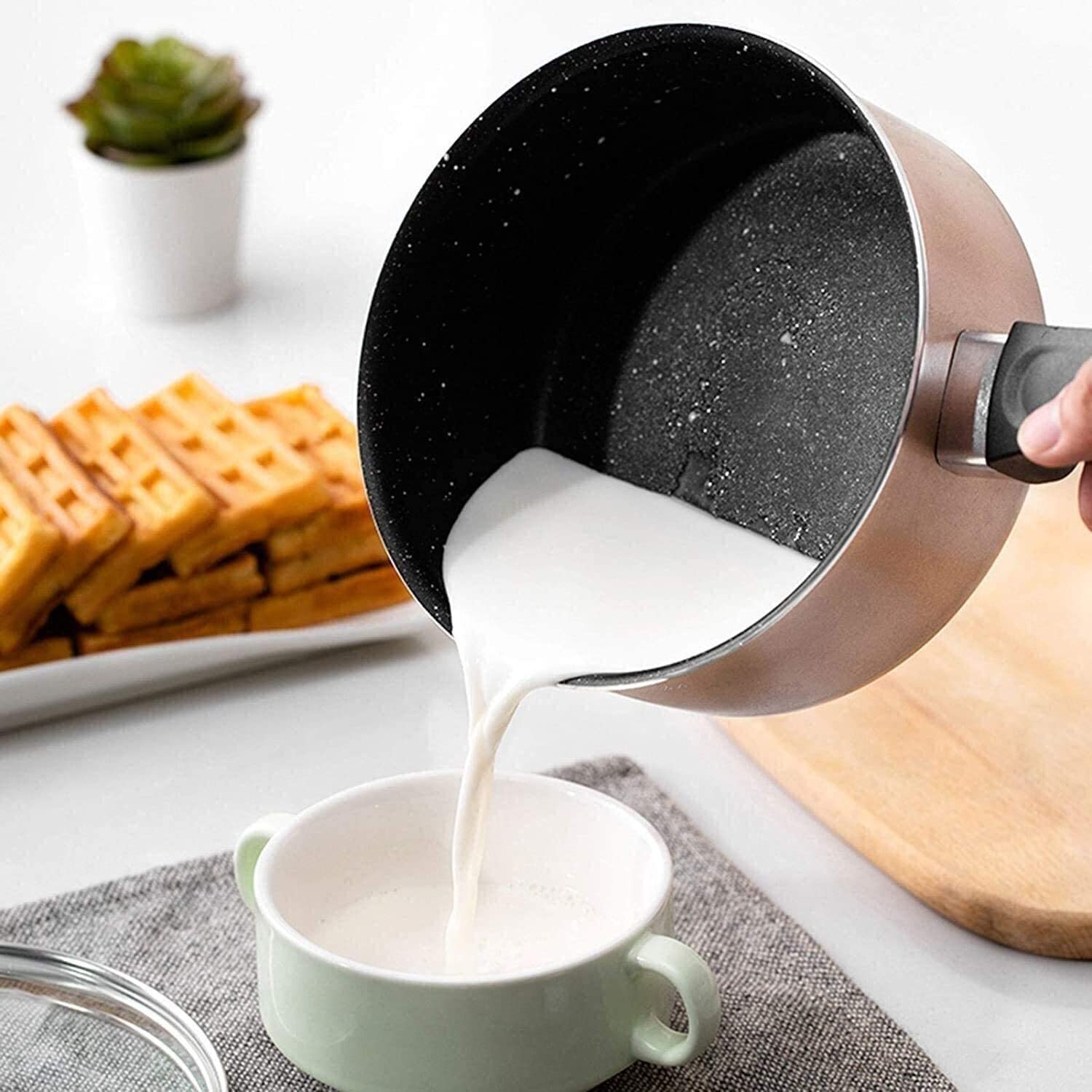 Maifan Stone - Pentola antiaderente con coperchio in vetro, manico ergonomico, per latte caldo, salse e zuppe