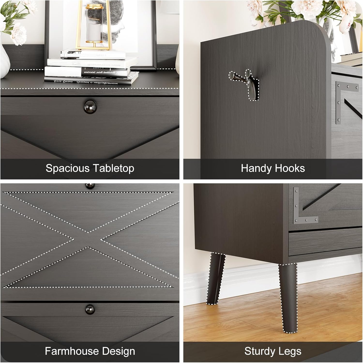 Shoe Storage Cabinet with 2 Flip Drawers & Metal Hooks, Narrow Entryway Shoe Organizer Cabinet with Adjustable Shelves Freestanding Slim Hidden Shoe Rack Cabinet for Front Door Entrance Hallway,Black - Image 6