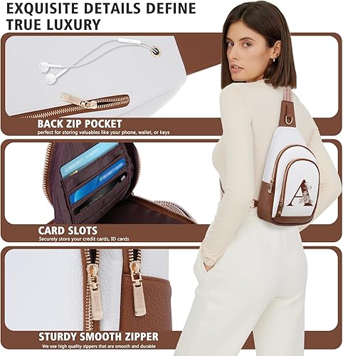 Miniatura 4 de Bolso cruzado personalizado para mujer, bolsos de cuero con letra inicial, bolsa de pecho para viajes, regalo para esposa y mamá