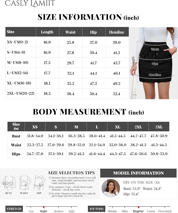 Casly Lamiit Women's Corduroy Mini Skirt With Pockets - High Waisted Drawstring Lounge Skirt