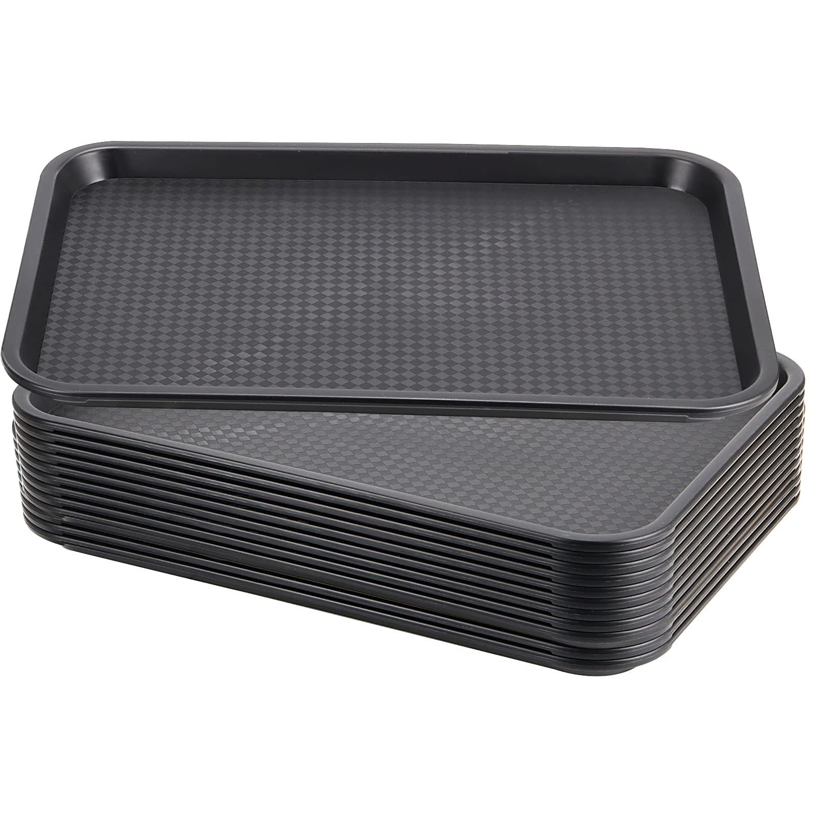 Plateaux rectangulaires plastique noir 40,6x30,5 cm empilables pour self-service