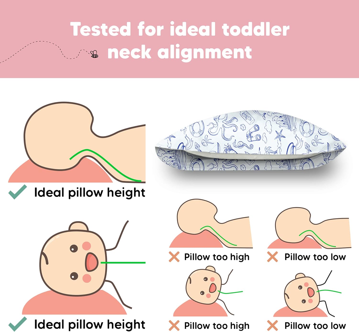 KeaBabies 2-Pack Toddler Pillow and Toddler Pillow with Pillowcase - Soft Cotton Kids Cushion for Sleeping - Soft Cotton and Breathable Small Headrest for Kids