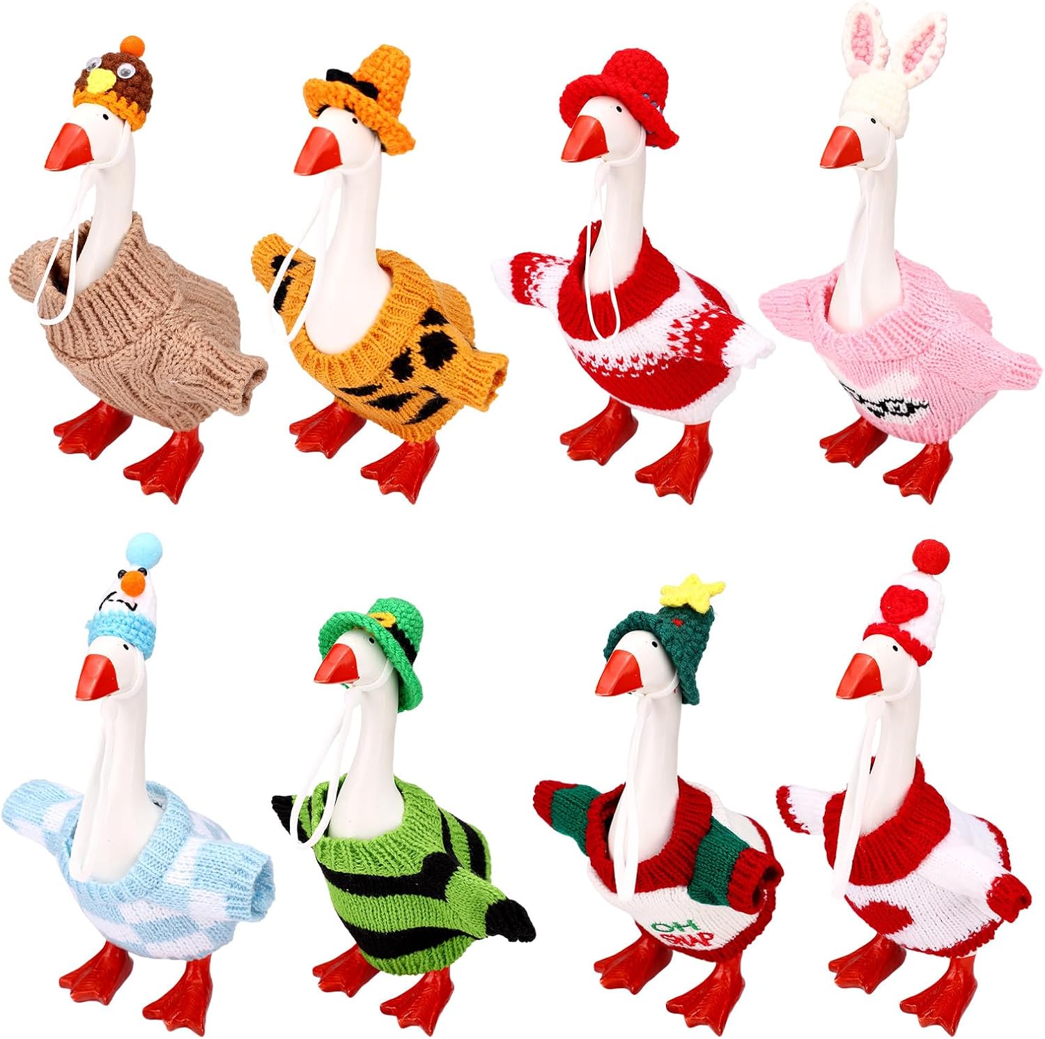 8 Set Desk Goose Seasonal Outfit Set | 18cm/7in Goose Outfits with Hat Clothing Cute Colorful Decoration Accessories for Desk Pet Winter Decoration