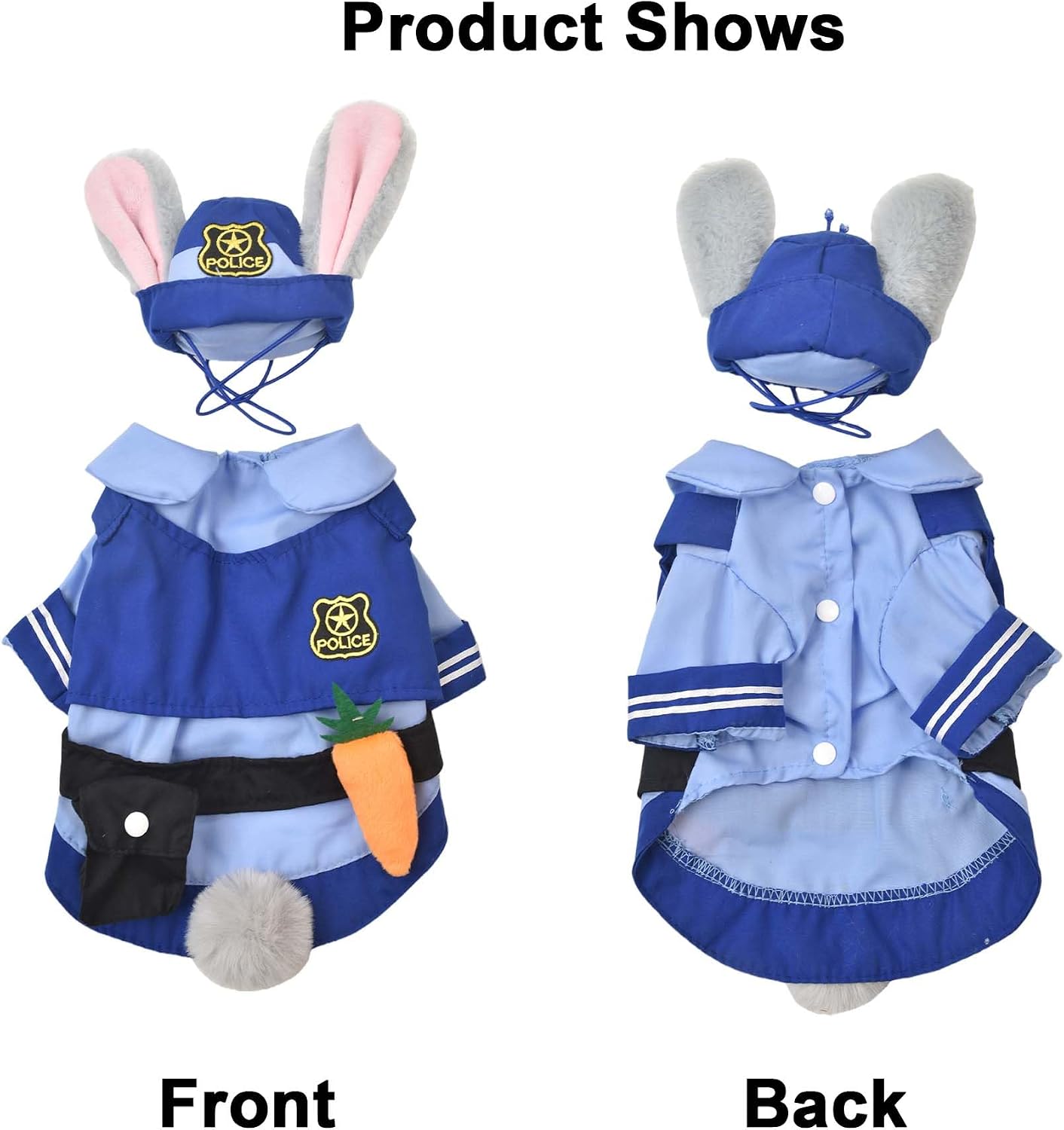 Dog Bunny Cop Costume Set with Pet Rabbit Ear Hat,Funny Easter Halloween Pet Police Officer Costume Outfit for Small Medium Large Dogs,2XL