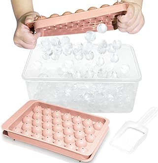 WIBIMEN Ice Cube Tray with Lid and Bin - Round Ice Trays for Freezer with Lid - Ice Cube Trays for Freezer with Ice Container (1"-2PACK Pink)