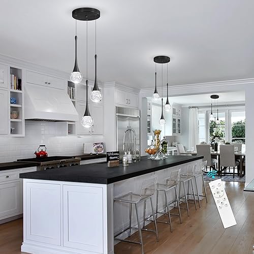 Miniatura 6 de cenzoz - Lámpara colgante moderna de 3 luces para isla de cocina, LED, regulable, cristal glamuroso, lámpara colgante de techo para comedor,