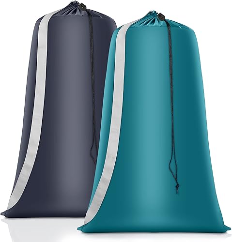 Miniatura 1 de Bolsa de lavandería resistente, paquete de 2 bolsas de lavandería de nailon XL con correas, organizador grande de ropa sucia lavable con cierre de