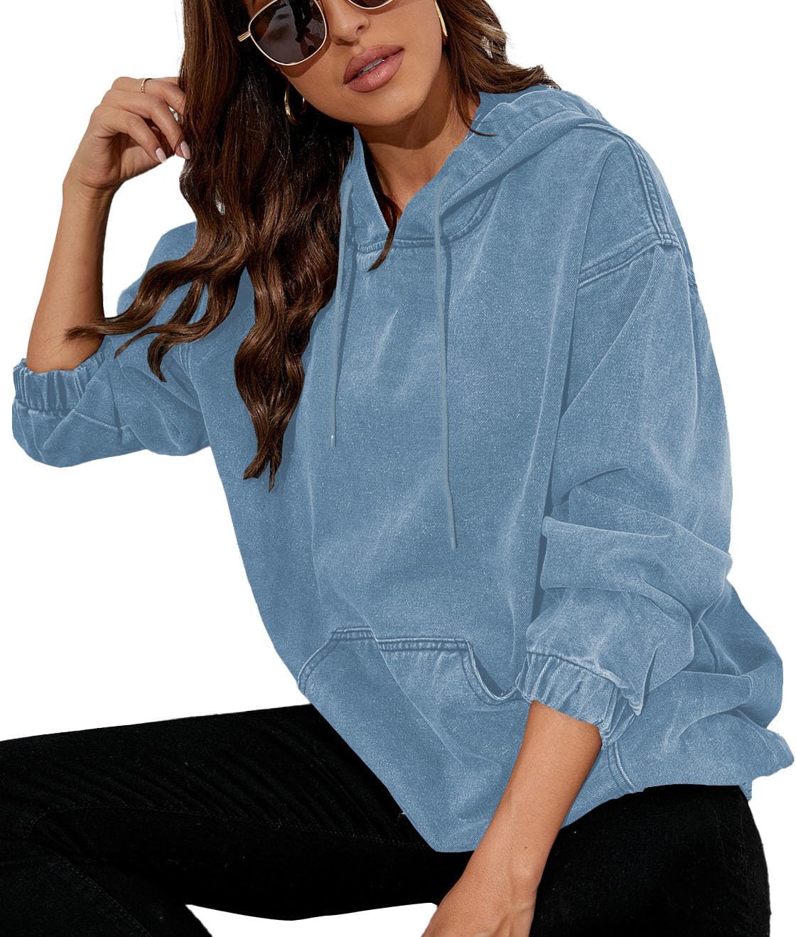 Women's Denim Hoodie Long Sleeve Pullover Sweatshirts Jean Jacket with Pockets - Image 4