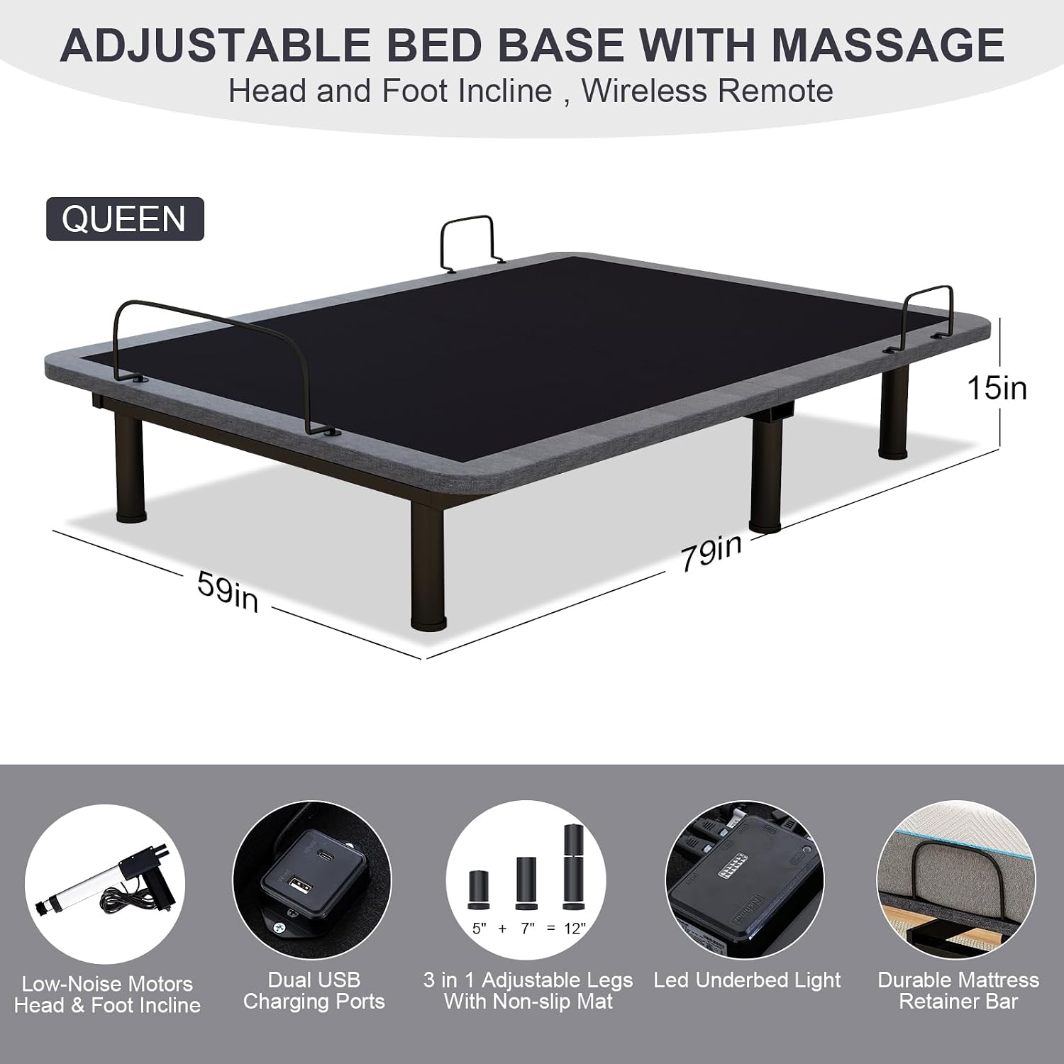 Vipbear Queen Adjustable Bed Frame with Mattress, 12 Inch White Gel Memory Foam Firm Mattress in Box, Adjustable Bed Base with Separate Head/Foot Lift, Updated Electric Beds with USB,Wireless Remote