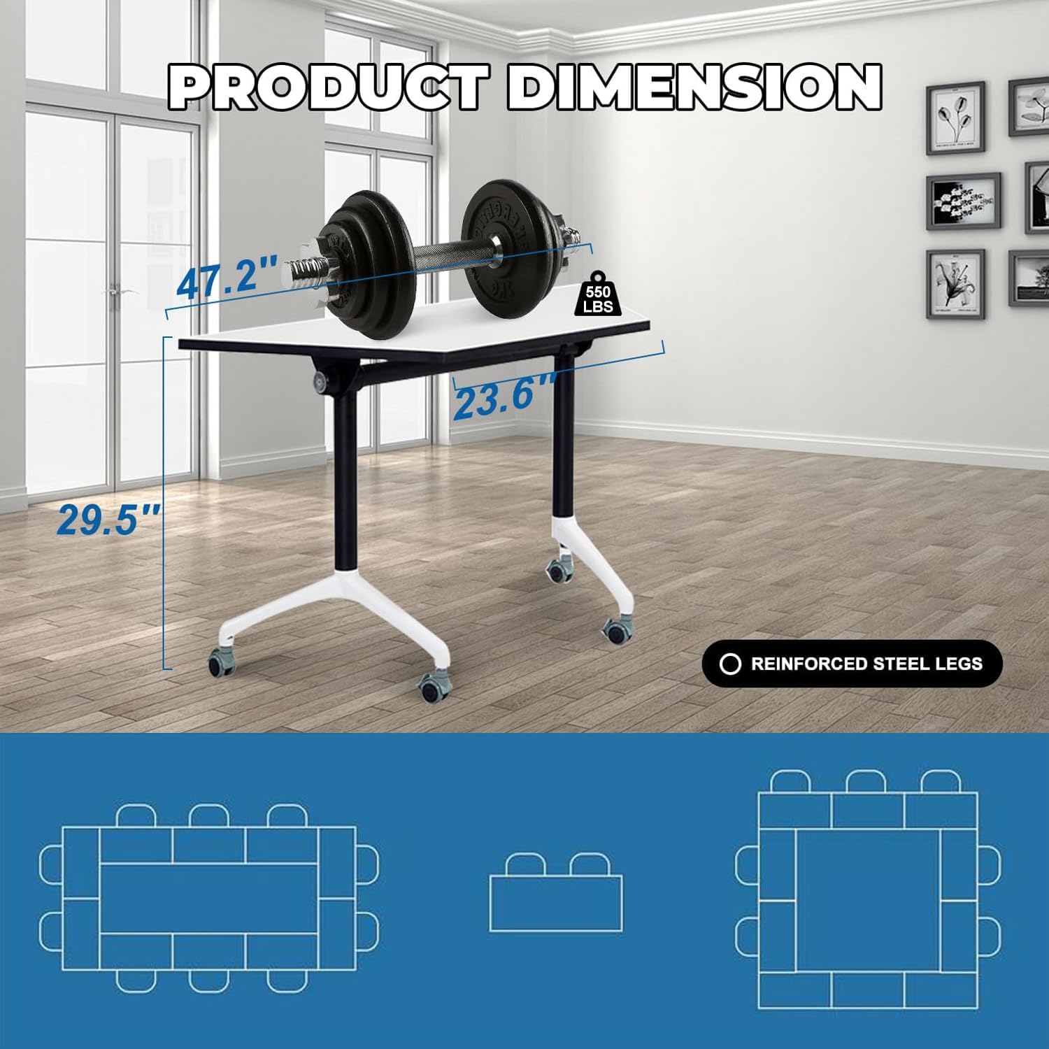Conference Room Tables,47.2" Modern Office Folding Conference Table,Flip Top Mobile Training Tables with Lockable Wheels,Seminar Table Foldable Meeting Table for Classroom Office (Trapezoid, 8 Pack)