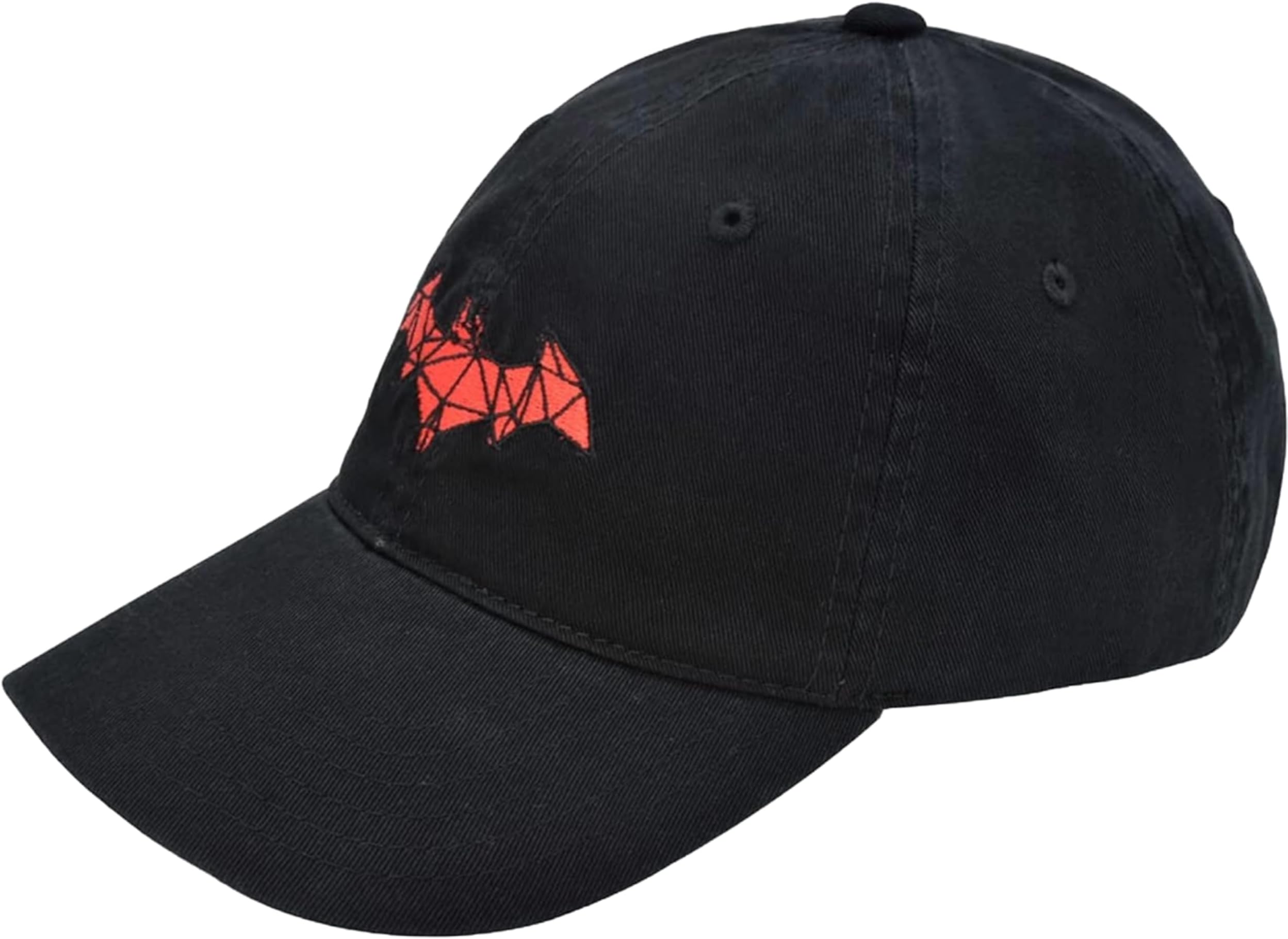 DC Comics Batman Embroidered Red Logo Cotton Adjustable Baseball Hat with Curved Brim, Black, One Size