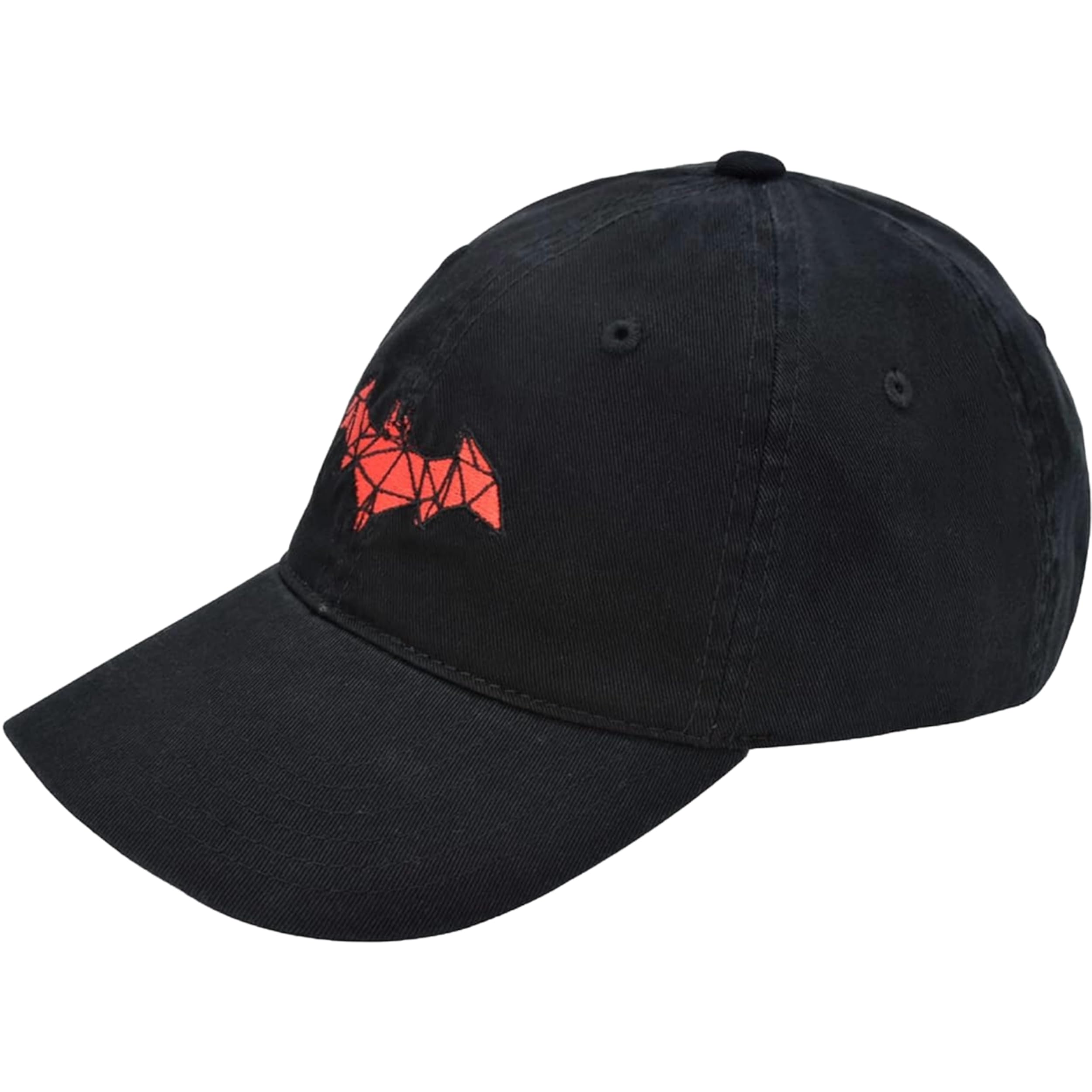 DC Comics Batman Embroidered Red Logo Cotton Adjustable Baseball Hat with Curved Brim, Black, One Size