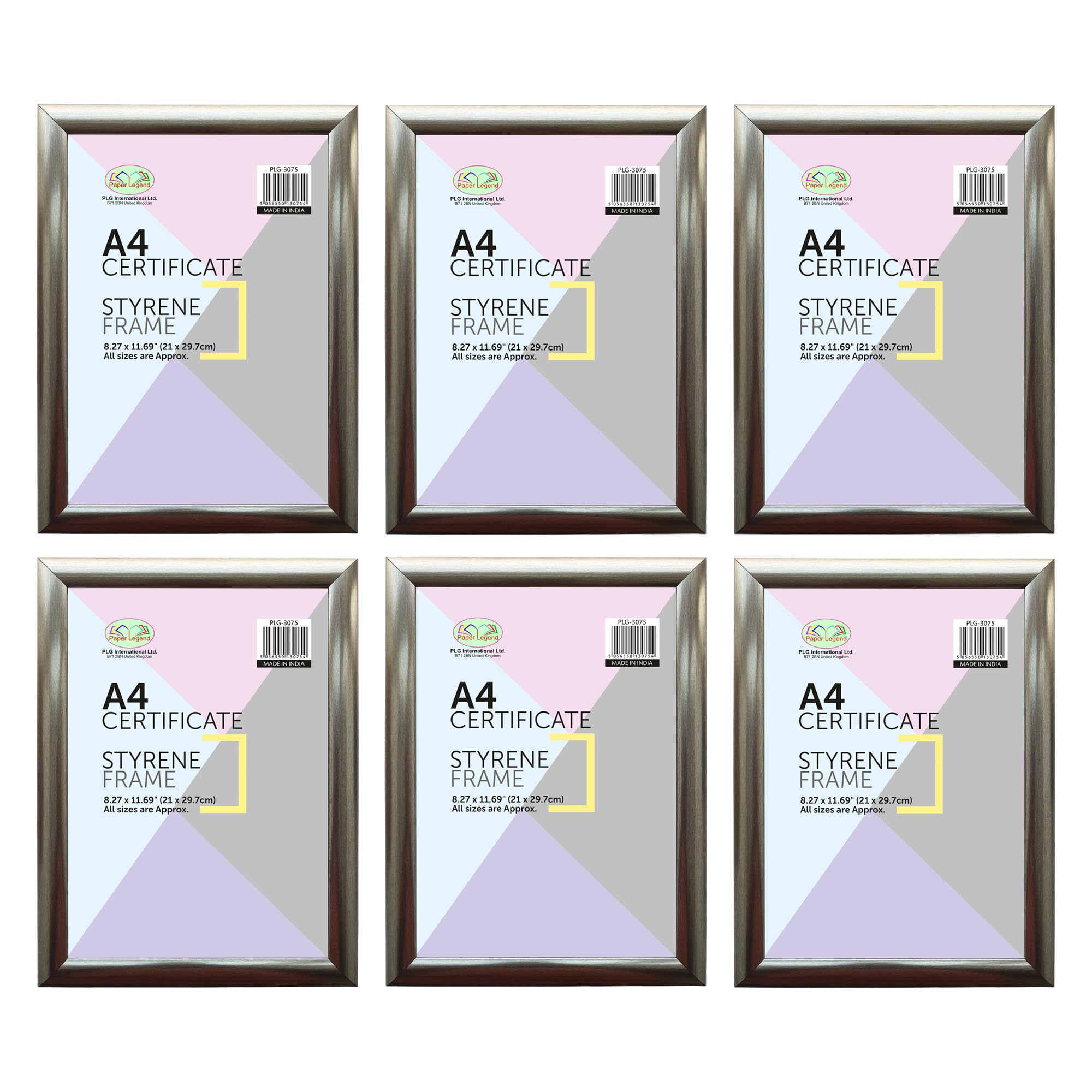 (Set of 6) A4 Photo Frame 21 x 29.7cm Styrene Front Picture Frame Certificate Frames (SIlver)