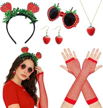 Occhiali Da Sole A Forma Di Fragola, Verde, Per Feste E Costumi, Con Custodia E Panno - 2