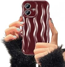 UEEBAI Case for iPhone 16 6.1 inch, Curly Wave Frame Shape Shockproof Anti-Scratch Case, Soft TPU Bumper Cover, Silicone Protective Case with Camera Protection, Wine Red