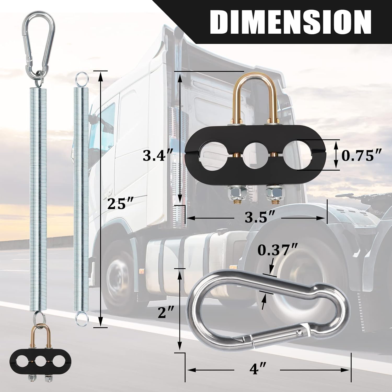 Cheemuii 2 PCS 25" Single Tender Spring Kit Heavy Duty ABS Air Line Hose Tracker Tender Kit with 3 Hose Holders for Semi Truck Trailer Tractor (Pack of 2)