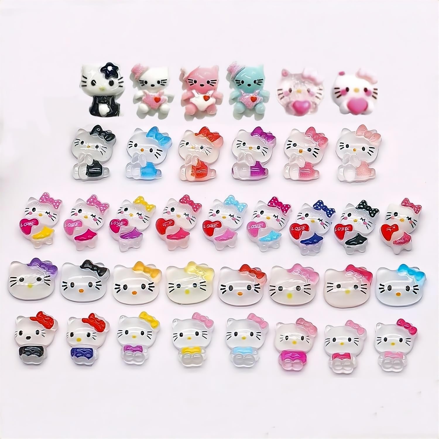 Dedyel 74 PCS 3D Kitty Nail Art Charms, 3D Cute Cat Nail Art Charms Kawaii Flatback Resin Charms for Nail Art Decorations?7 Styles/37 Colors?