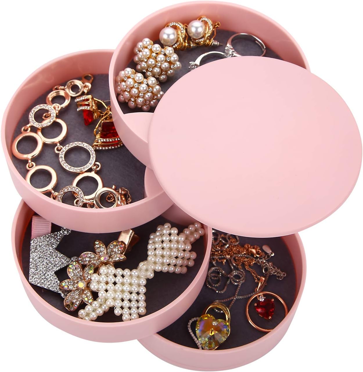 Portagioie Rotondo A 4 Strati Ulikey - Organizer Da Viaggio Per Anelli, Orecchini E Collane, Bianco - Foto 4