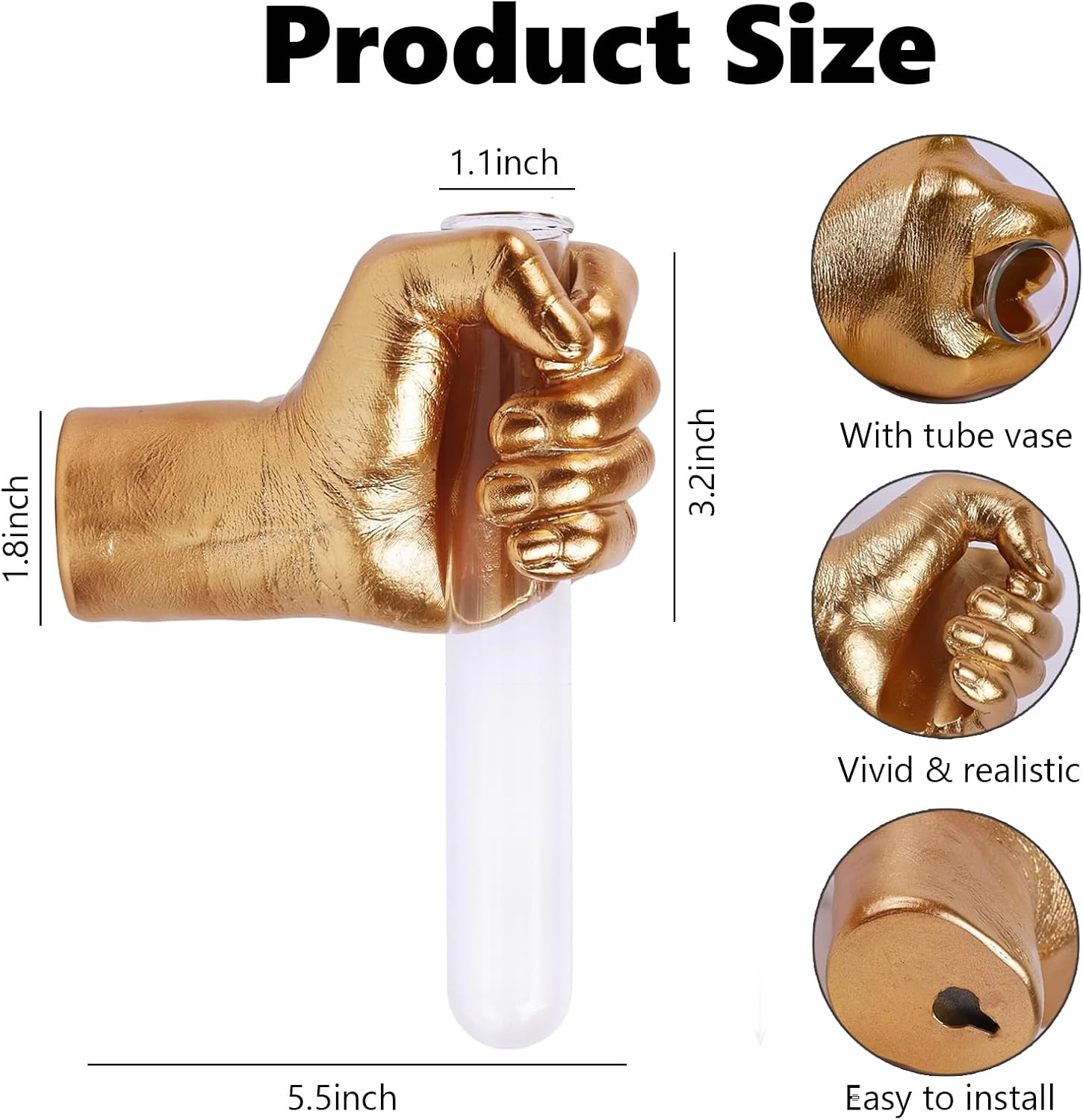 Gold Wall Sculptures, Hand Wall Vases Home Decor, Wall Mount Art Sculpture, Unique Wall Art Statue Vase Decor, Modern Hanging Vase for Living Rooms Decor,Hanging Test Tube Vase Statue(Gold)