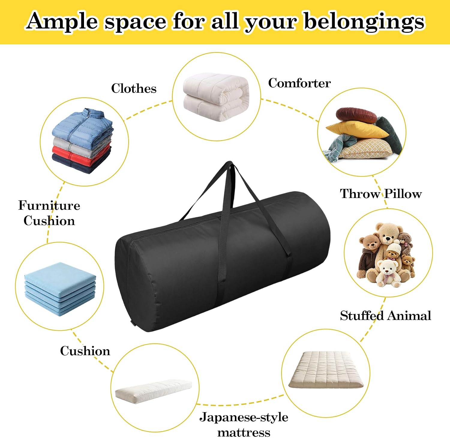 Klmnop Folding Mattress Storage Bag for 4" Full Japanese Futon Mattress Tatami Mat, Heavy-Duty Waterproof with Reinforced Handles & Adjustable Buckle Straps for Moving, 55" L×18" W×18" H