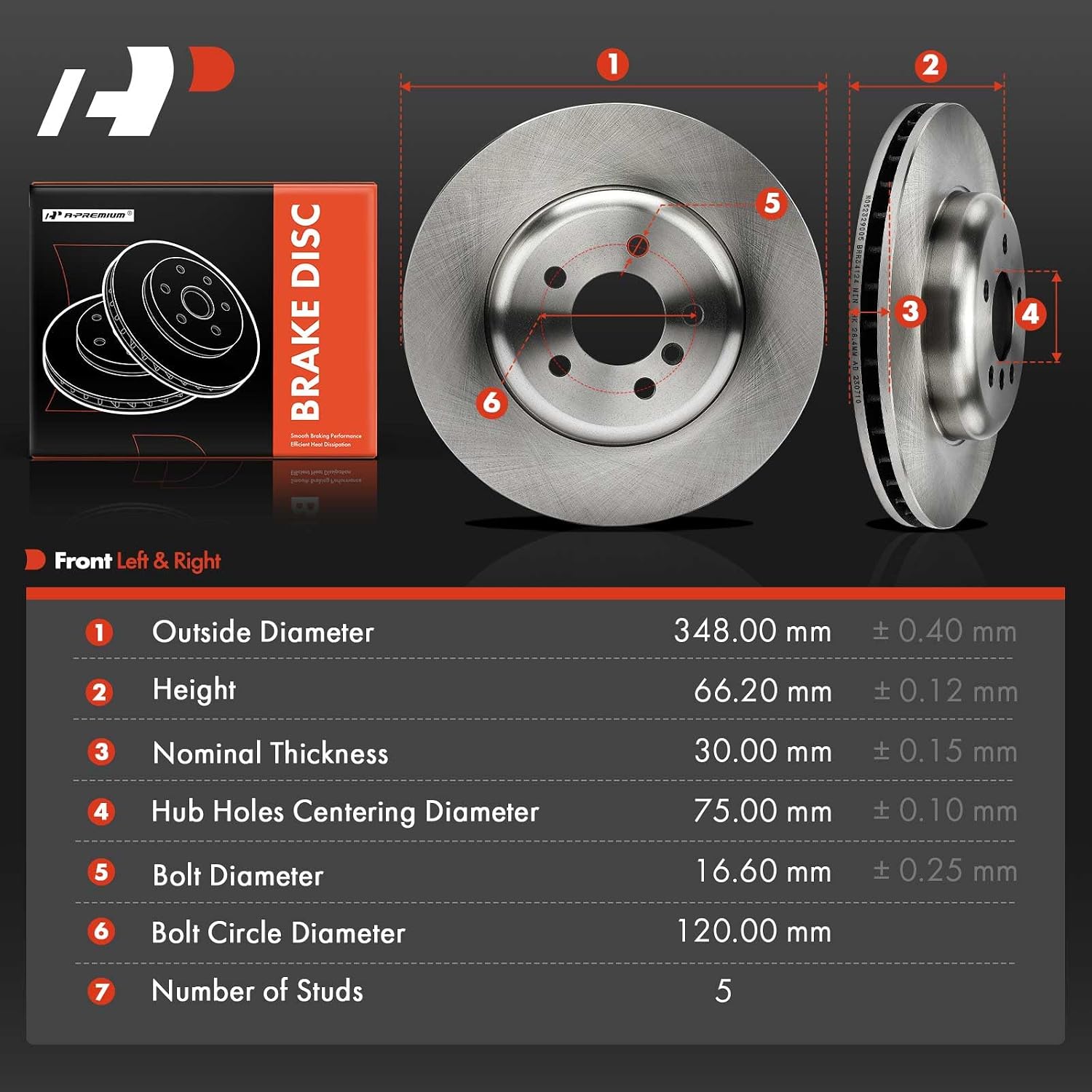 A-Premium 13.70 inch (348mm) Front Vented Disc Brake Rotors Compatible with Select BMW Models - 535d, 535d xDrive, 535i, 535i xDrive, 640i, 640i Gran Coupe, 640i xDrive, ActiveHybrid 5, 2-PC Set