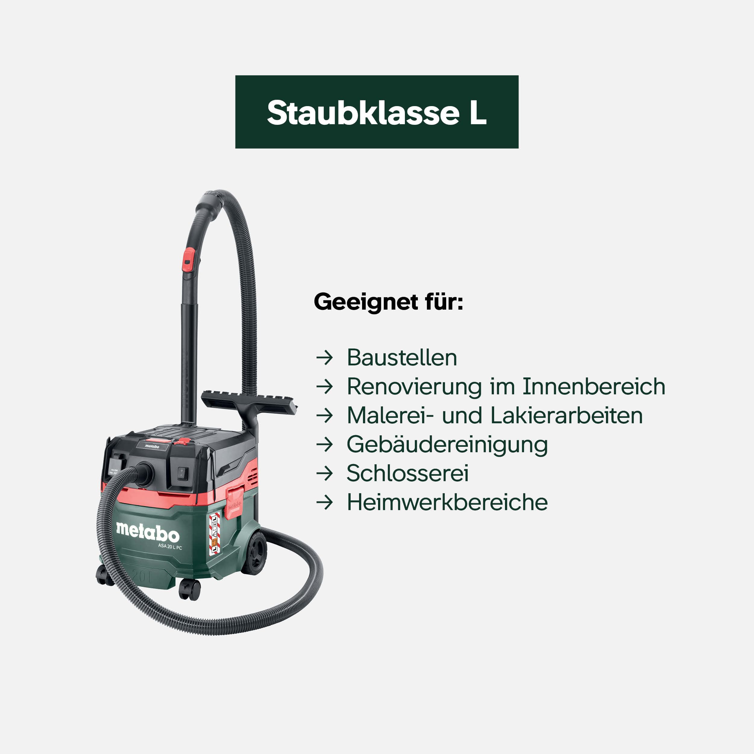 Metabo Allessauger ASA 20 L PC Nass-Trockensauger Staubklasse L 1200 W Industriesauger PressClean Filterabreinigung