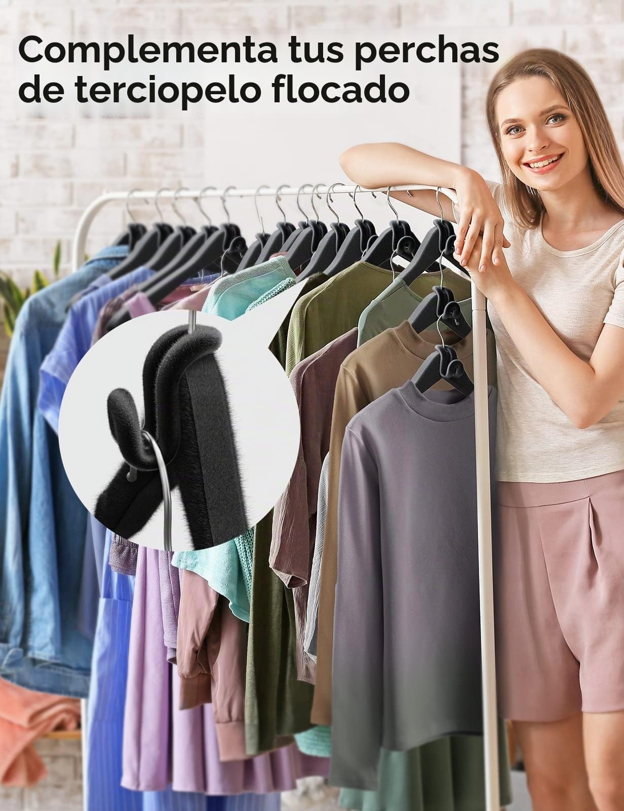 Ganchos de extensión flocados antideslizantes para perchas de terciopelo - Ahorran espacio