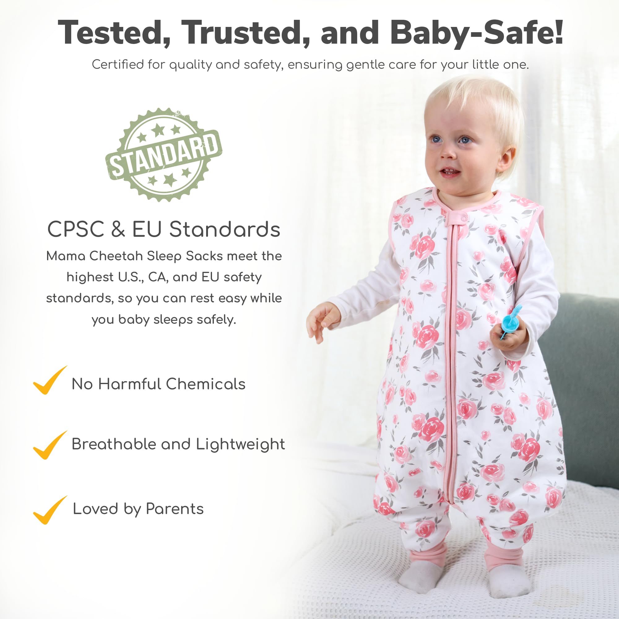 Mama Cheetah Gigoteuse pour tout-petit avec pieds 18-36 Mois, 0,5 TOG en coton biologique avec jambes, pour marcheurs avec fermeture éclair à 2 voies, gigoteuse pour filles et garçons, 2 paquet Moyen - 3