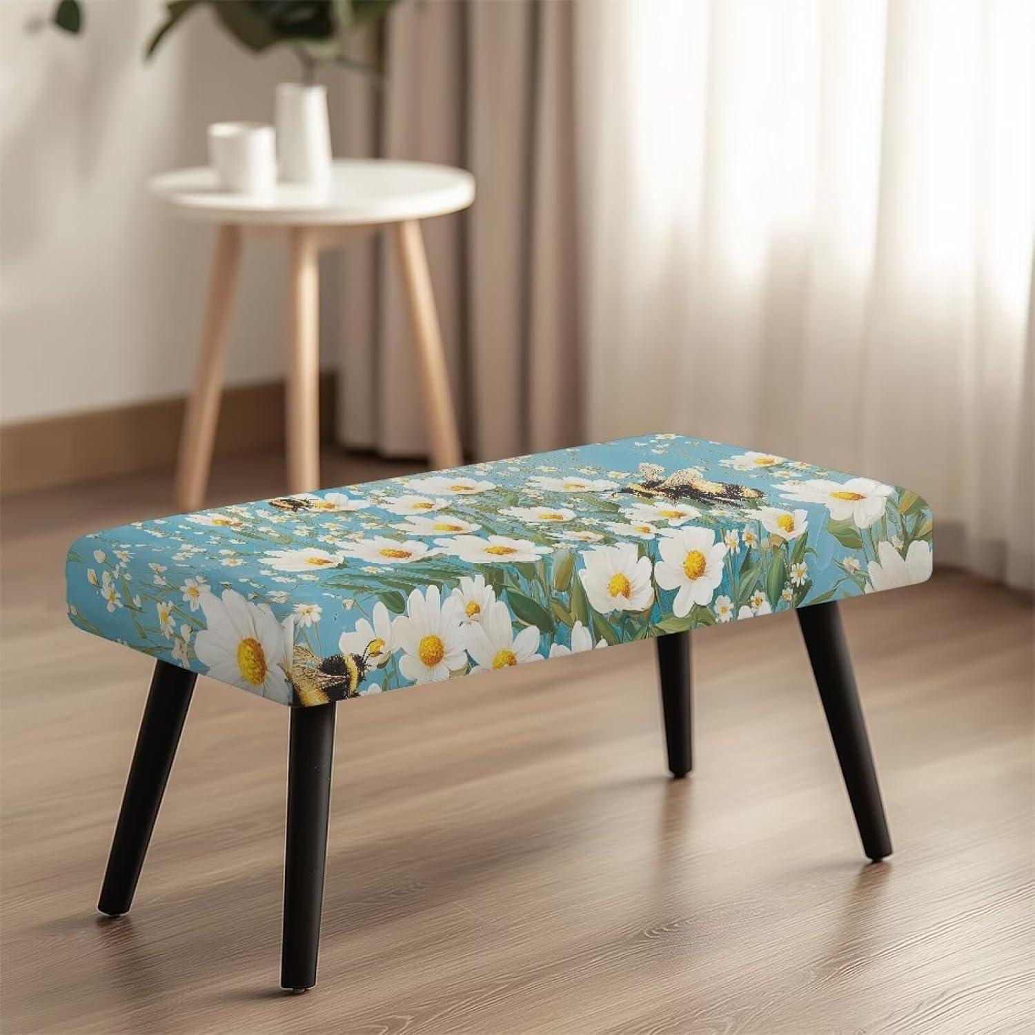 Dining Bench Covers Soft Daisy Seat Cushion Protector,Washable Stretch Dining Bench Cover for Living Room Kitchen Easy to Clean