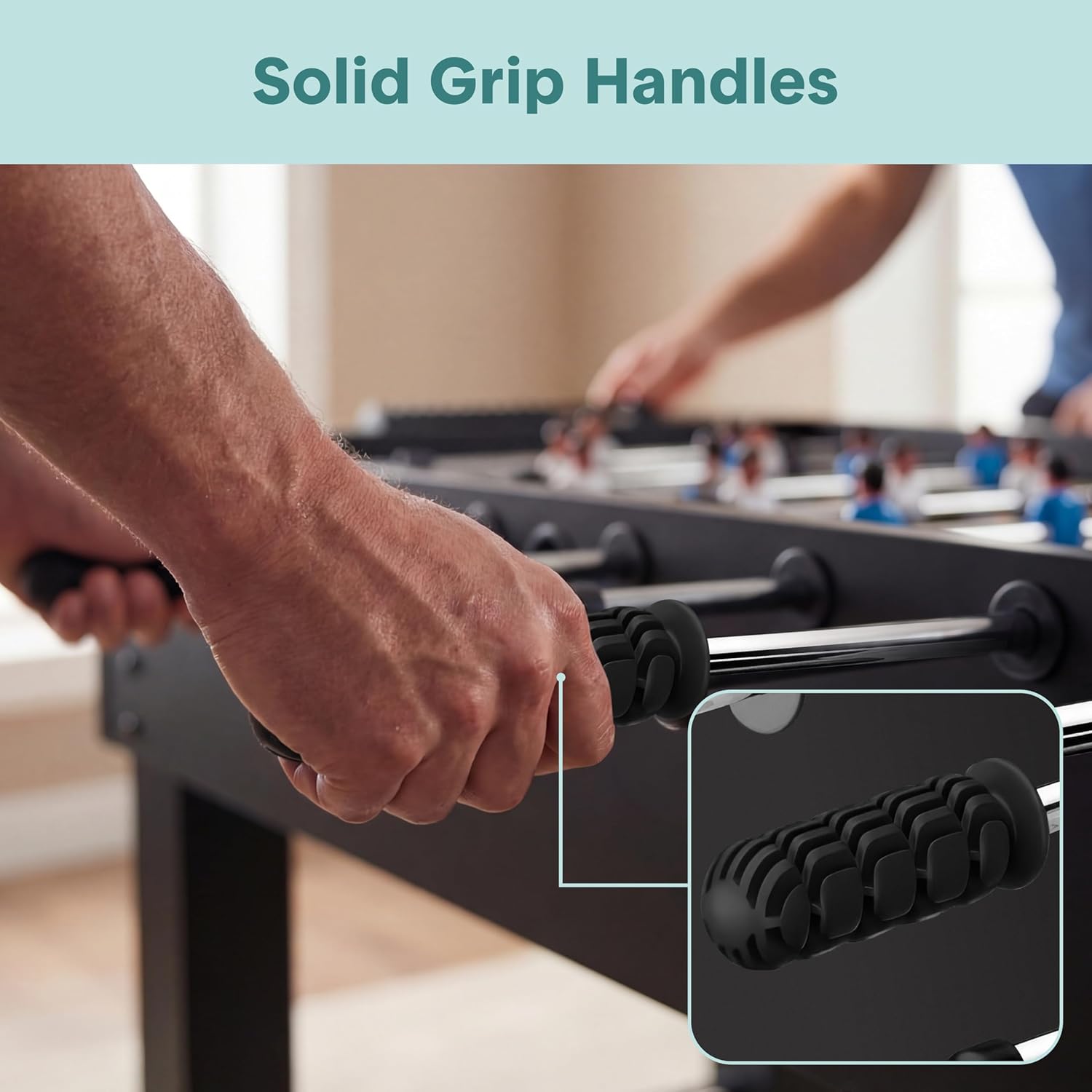 SereneLife 48in Competition Sized Foosball Table - Height Adjustable Arcade Soccer Set for Home, Game Room, Man Cave - Includes 2 Balls & 2 Fold-Out Cup Holders, Natural