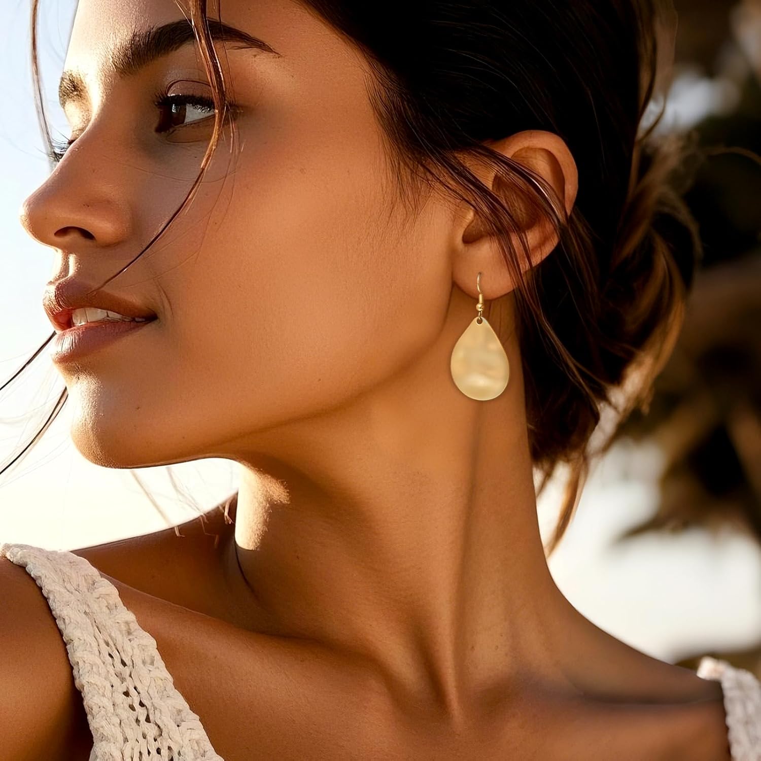 Teardrop Dangle Earrings for Women, Flat Oval Drop Dangling Earring Trendy Hypoallergenic Minimalist Jewelry Gift - Image 2