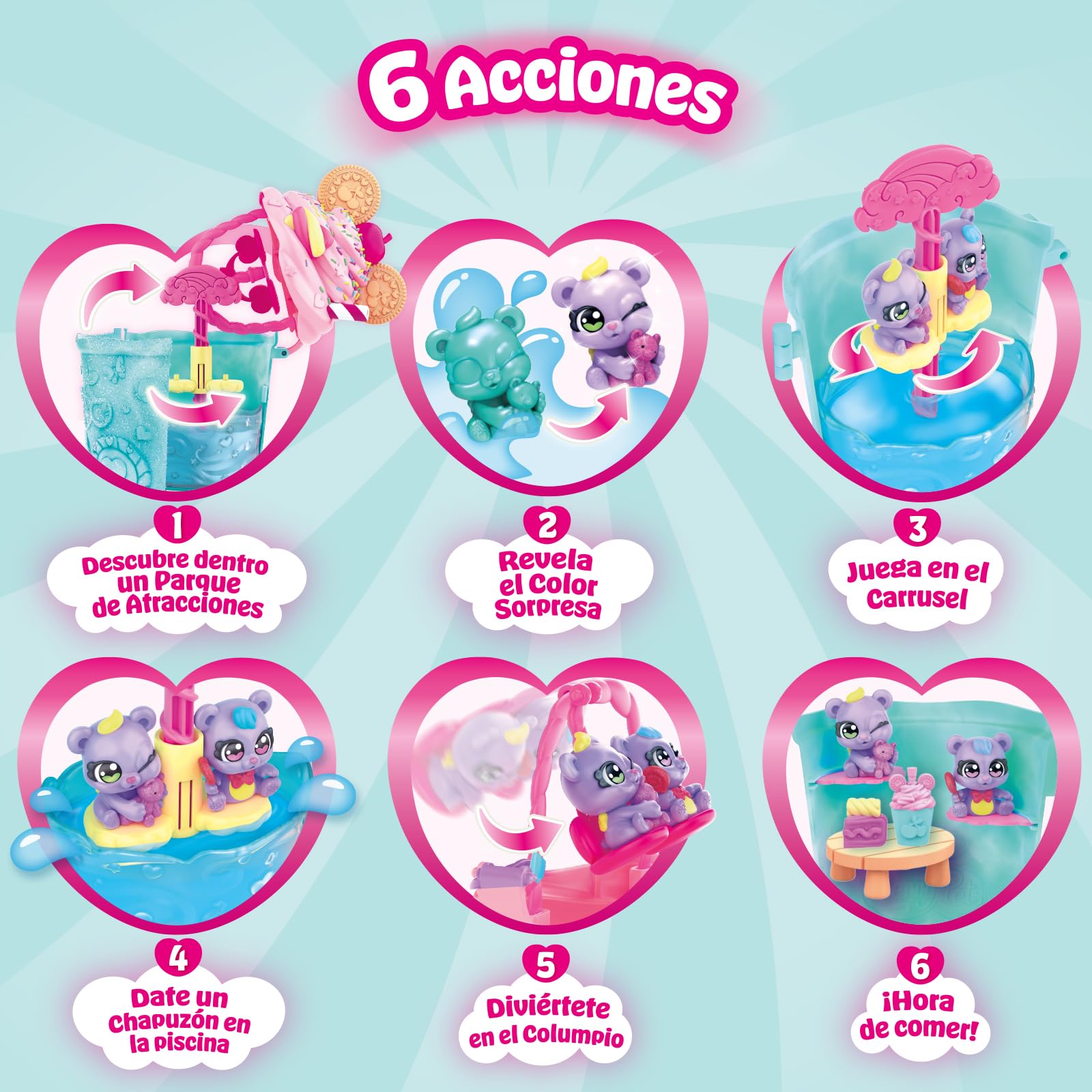 Smoothie Fun Park Bear Twins. Casita con Parque de Atracciones en Forma de Smoothie: Incluye 1 Smoothie, 2 Figuras exclusivas “Color Reveal” y 3 Accesorios