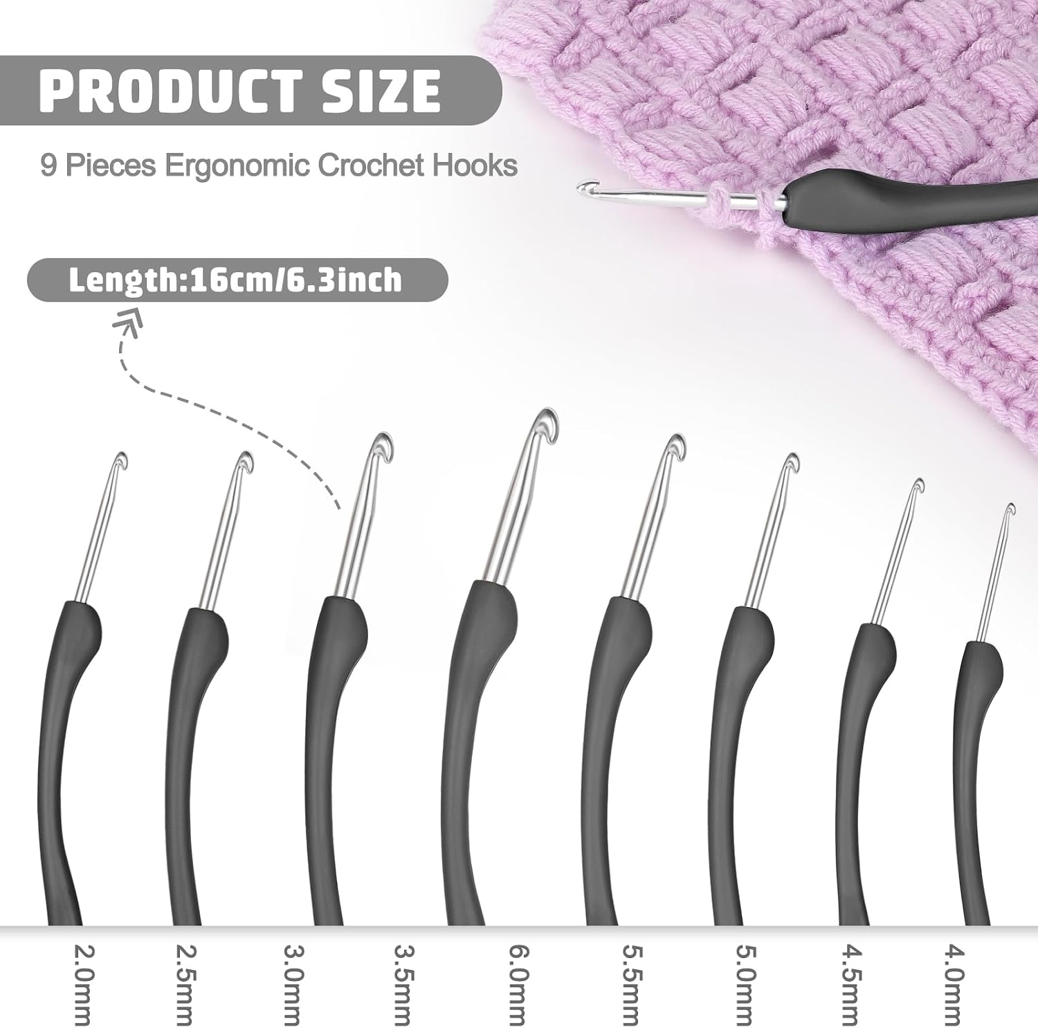 Katech Crochet Hooks 8 Pieces Different Sizes (2.5mm-6.0mm) Smooth Knitting Needles Ergonomic Handle Retro Fancy Crochet Needle Hand DIY Crafts Yarn Weaving Tools for Crochet Lovers