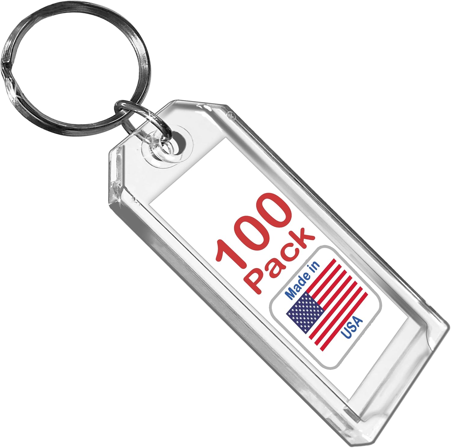 Premium Key Tag 3” Slip-Slot Plastic Heavy Duty (Clear Crystal Color) (100 Pack) (Label and Ring included) (Made in USA)