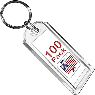 Premium Key Tag 3” Slip-Slot Plastic Heavy Duty (Clear Crystal Color) (100 Pack) (Label and Ring included) (Made in USA)
